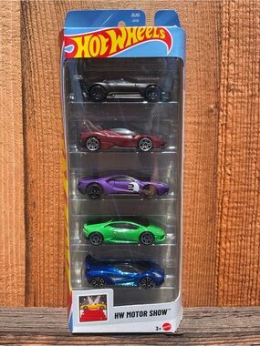 2025 Hot Wheels Motor Show 5 Pack, Ferrari Stradale, Purple Ford GT